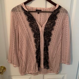 Pink, lace see-through blouse